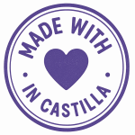 ello con la frase “Made with 💜 in Castilla”, diseño gráfico original de Dena Núñez Art